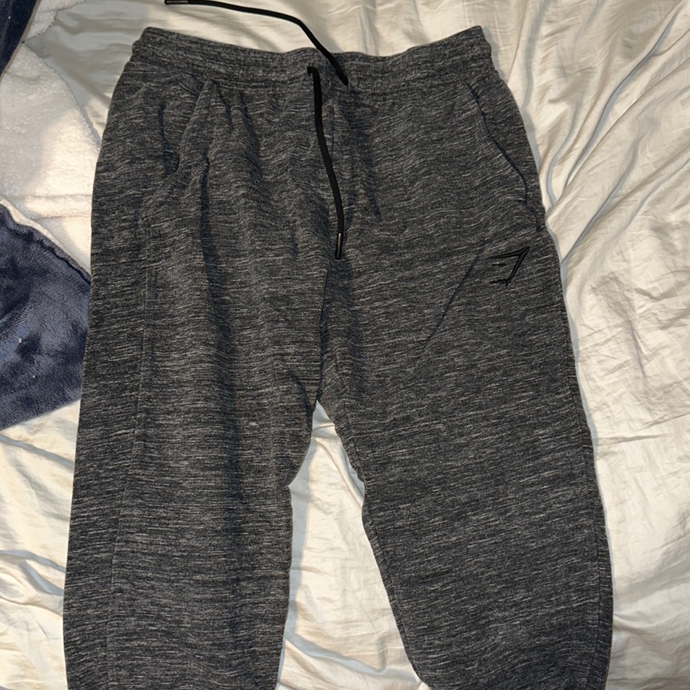 Gray muscle fit gym shark pants